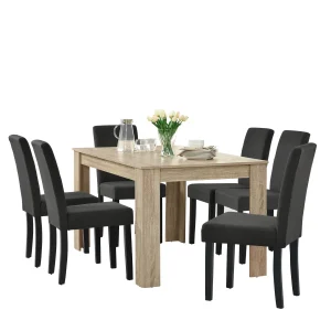 [en.casa]® Matbord Eskilstuna-(140x90-i olika färger) och 6 stolar-mörkgrå